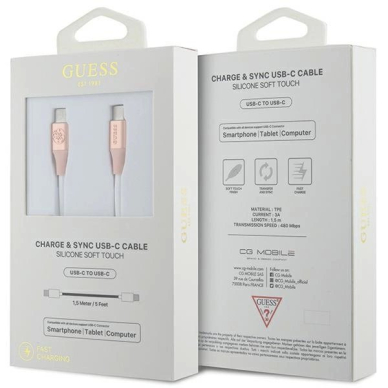 Guess Ebossed Logo USB-C / USB-C Kabelis 1.5m Fast Charging - Rožinis 1