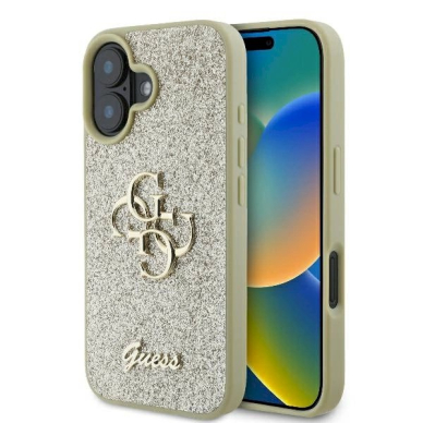 Guess Fixed Glitter Big 4G Dėklas iPhone 16 Plus - auksinis