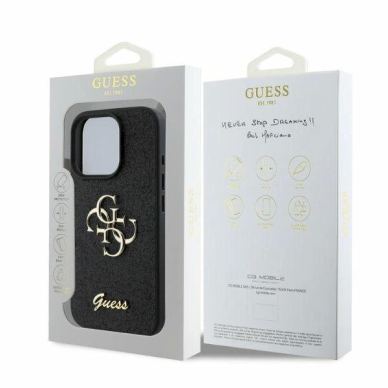 Guess Fixed Glitter Big 4G Dėklas iPhone 16 Pro - juodas 4