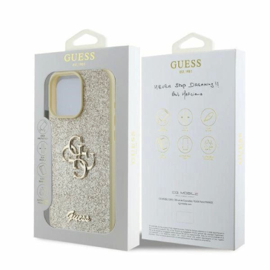 Guess Fixed Glitter Big 4G Dėklas iPhone 16 Pro Max - auksinis 3