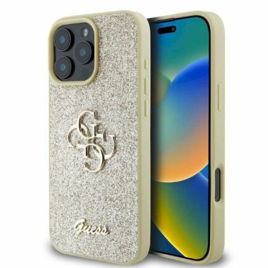 Guess Fixed Glitter Big 4G Dėklas iPhone 16 Pro Max - auksinis