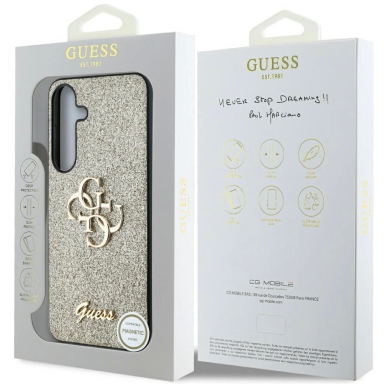 Guess Fixed Glitter Big 4G Metal Logo Dėklas Samsung Galaxy S25 gold 7