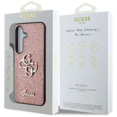 Guess Fixed Glitter Big 4G Metal Logo Dėklas Samsung Galaxy S25 Plus Rožinis 7