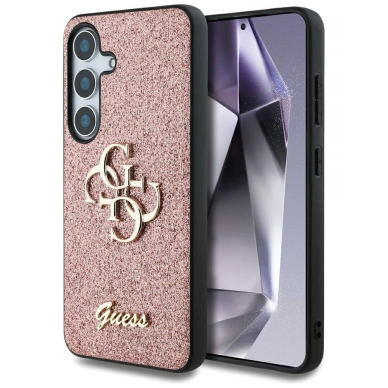 Guess Fixed Glitter Big 4G Metal Logo Dėklas Samsung Galaxy S25 Plus Rožinis