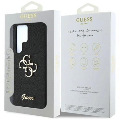 Guess Fixed Glitter Big 4G Metal Logo Dėklas Samsung Galaxy S25 Ultra Juodas 7