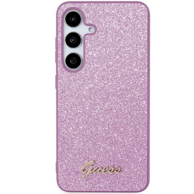 Guess Glitter Script Dėklas Samsung Galaxy S24+ - violetinis 2