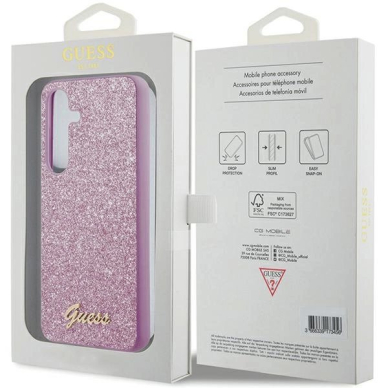 Guess Glitter Script Dėklas Samsung Galaxy S24+ - violetinis 7