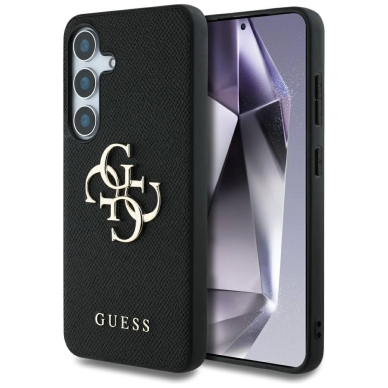 Guess Grained Big 4G Logo Small Classic Logo Dėklas Samsung Galaxy S25 Juodas