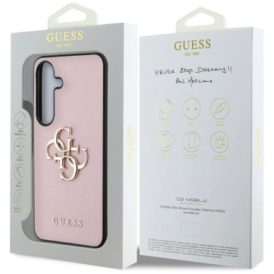 Guess Grained Big 4G Logo Small Classic Logo Dėklas Samsung Galaxy S25 Plus Rožinis 7