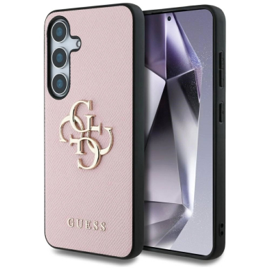 Guess Grained Big 4G Logo Small Classic Logo Dėklas Samsung Galaxy S25 Plus Rožinis