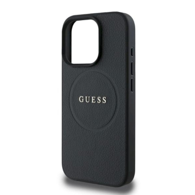 Guess Grained Gold Ring MagSafe Dėklas iPhone 16 Pro - juodas 1