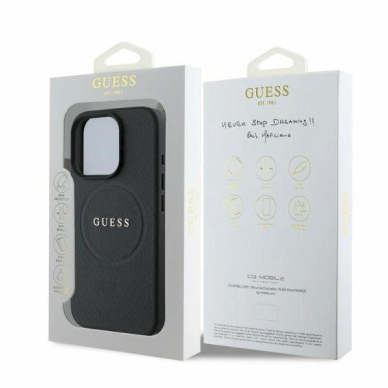 Guess Grained Gold Ring MagSafe Dėklas iPhone 16 Pro - juodas 3