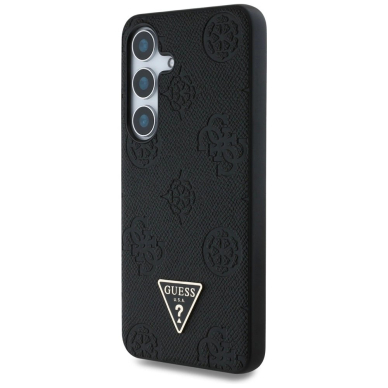 Guess Grained Hot Stamp Peony Pattern Triangle Logo MagSafe Dėklas Samsung Galaxy S25 Juodas 1