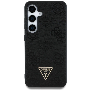 Guess Grained Hot Stamp Peony Pattern Triangle Logo MagSafe Dėklas Samsung Galaxy S25 Juodas 2