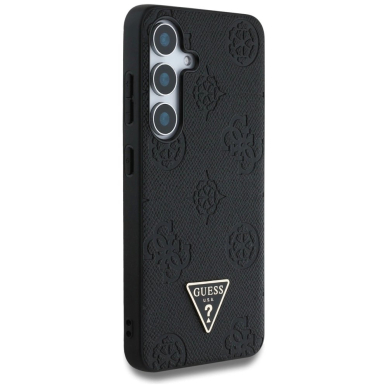 Guess Grained Hot Stamp Peony Pattern Triangle Logo MagSafe Dėklas Samsung Galaxy S25 Juodas 3