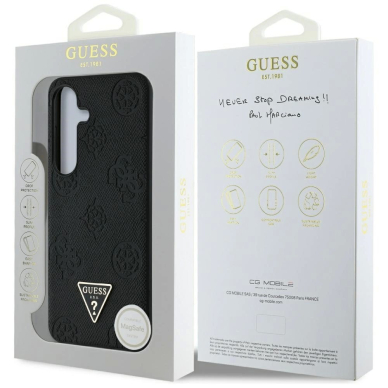 Guess Grained Hot Stamp Peony Pattern Triangle Logo MagSafe Dėklas Samsung Galaxy S25 Juodas 7