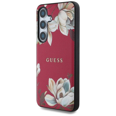 Guess Grained Printed Flower Pattern MagSafe Dėklas Samsung Galaxy S25 fuchsia 1