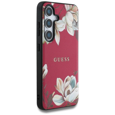 Guess Grained Printed Flower Pattern MagSafe Dėklas Samsung Galaxy S25 fuchsia 3