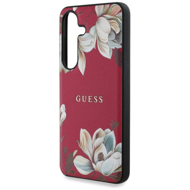 Guess Grained Printed Flower Pattern MagSafe Dėklas Samsung Galaxy S25 fuchsia 5