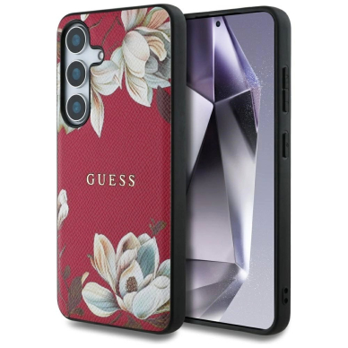 Guess Grained Printed Flower Pattern MagSafe Dėklas Samsung Galaxy S25 fuchsia