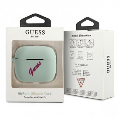 Guess GUACAPLSVSBF Silicone Vintage AirPods Pro Ausinių Dėklas melsvas 2