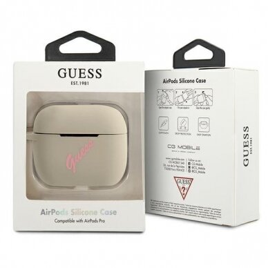 Guess GUACAPLSVSGP Silicone Vintage AirPods Pro Ausinių Dėklas pilkas-rožinis 2