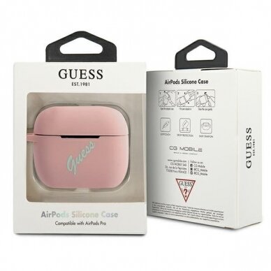 Guess GUACAPLSVSPG Silicone Vintage AirPods Pro Ausinių Dėklas rožinis-žalias 2