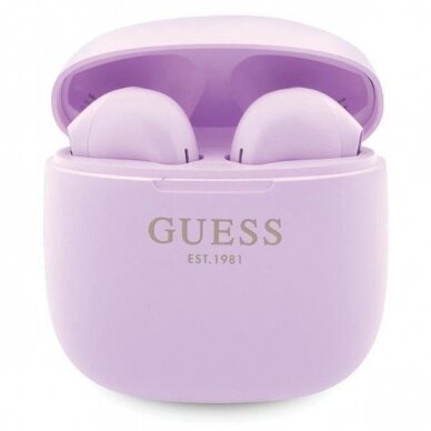 Guess GUTWST26PSU TWS bluetooth ausinės + docking station - purple Classic EST Logo