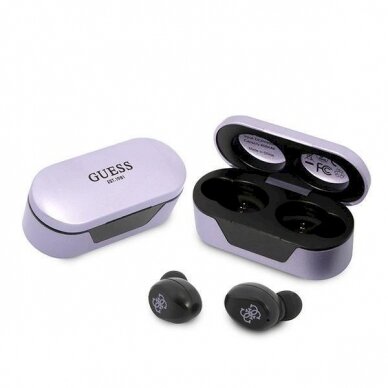 Guess GUTWST31EU TWS bluetooth ausinės + docking station Violetinės