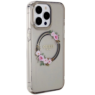 Guess IML Flowers Wreath MagSafe Dėklas iPhone 15 Pro Max - Juodas 3