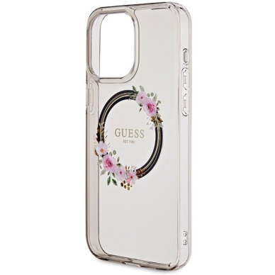 Guess IML Flowers Wreath MagSafe Dėklas iPhone 15 Pro Max - Juodas 5