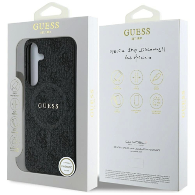 Guess Leather 4G Colored Ring Classic Logo MagSafe Dėklas Samsung Galaxy S25 Plus Juodas 7