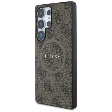 Guess Leather 4G Colored Ring Classic Logo MagSafe Dėklas Samsung Galaxy S25 Ultra Rudas 1