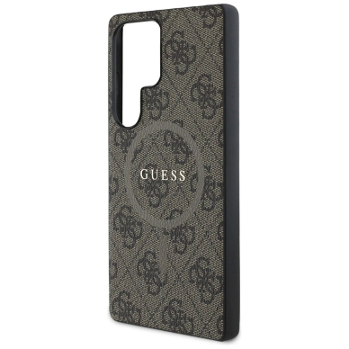 Guess Leather 4G Colored Ring Classic Logo MagSafe Dėklas Samsung Galaxy S25 Ultra Rudas 5