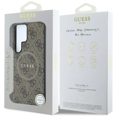 Guess Leather 4G Colored Ring Classic Logo MagSafe Dėklas Samsung Galaxy S25 Ultra Rudas 7