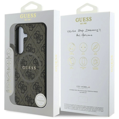 Guess Leather 4G Colored Ring Classic Logo MagSafe Samsung Galaxy S25 Plus Dėklas Rudas 7