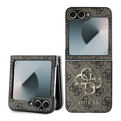 Guess Leather 4G Metal Logo Dėklas Samsung Galaxy Z Flip 6 - rudas