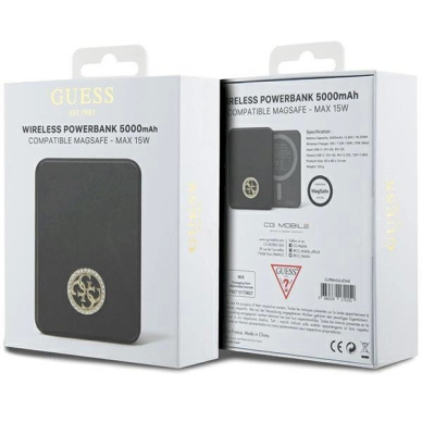 Guess MagSafe 4G Strassed Metal Logo induction power bank 15W 5000mAh - Juodas 4