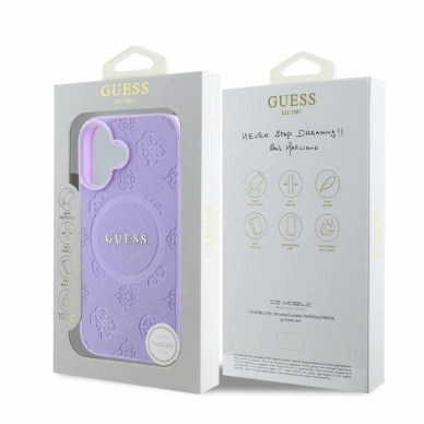 Guess Saffiano Peony Classic Logo MagSafe iPhone 16 Dėklas - Purple 3