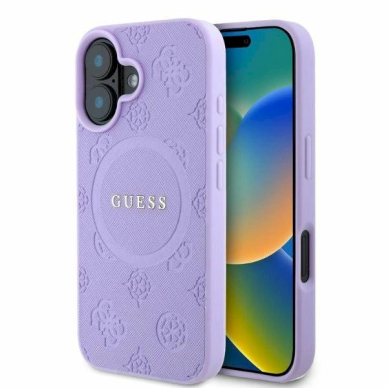 Guess Saffiano Peony Classic Logo MagSafe iPhone 16 Dėklas - Purple