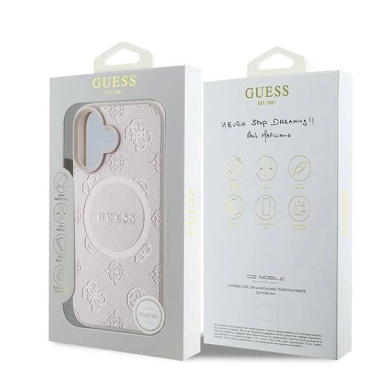 Guess Saffiano Peony Classic Logo MagSafe iPhone 16 Plus Dėklas - rožinis 7