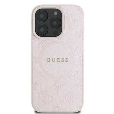 Guess Saffiano Peony Classic Logo MagSafe iPhone 16 Pro Dėklas - rožinis 2