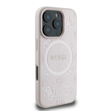 Guess Saffiano Peony Classic Logo MagSafe iPhone 16 Pro Dėklas - rožinis 3