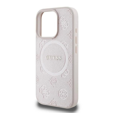 Guess Saffiano Peony Classic Logo MagSafe iPhone 16 Pro Dėklas - rožinis 5