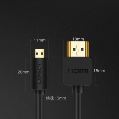 HDMI Kabelis Ugreen - micro HDMI kabelis 19 pin 2.0v 4K 60Hz 30AWG 1,5m juodas (30102) 11