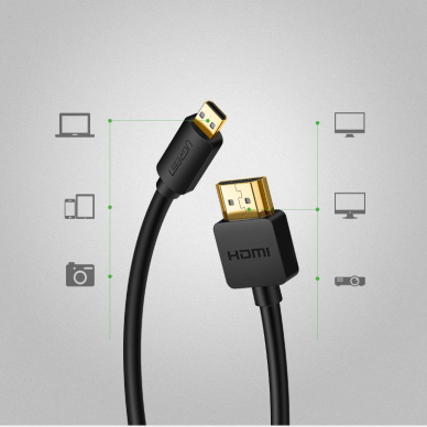 HDMI Kabelis Ugreen - micro HDMI kabelis 19 pin 2.0v 4K 60Hz 30AWG 1,5m juodas (30102) 8