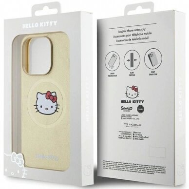 Hello Kitty Dėklas Leather Kitty Head MagSafeiPhone 14 Pro Max - Auksinis 7