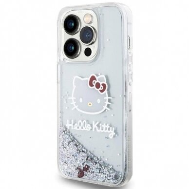 Hello Kitty Dėklas Liquid Glitter Charms Kitty HeadiPhone 13 Pro Max - Sidabrinis 1