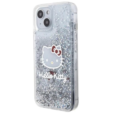 Hello Kitty Dėklas Liquid Glitter Charms Kitty HeadiPhone 14 - Sidabrinis 1