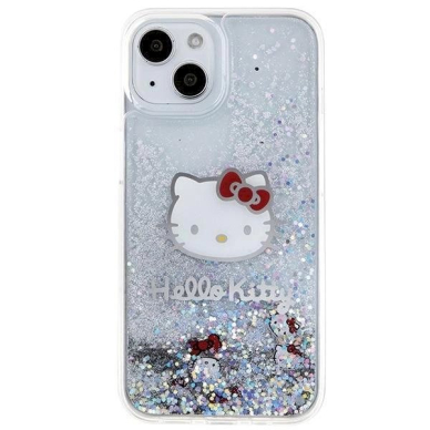 Hello Kitty Dėklas Liquid Glitter Charms Kitty HeadiPhone 14 - Sidabrinis 2